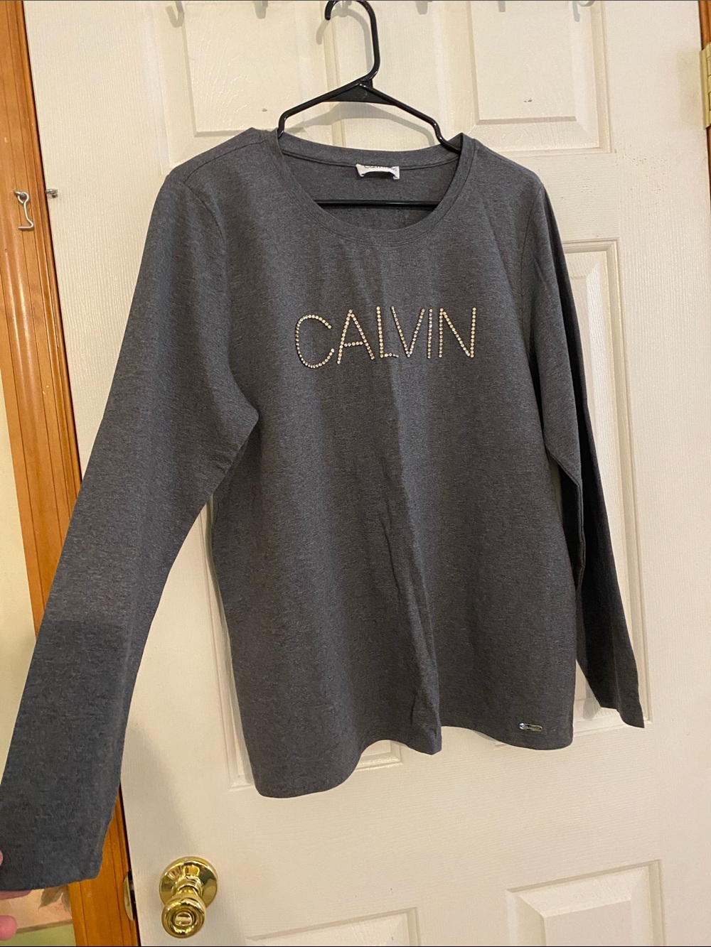 Calvin Klein Charcoal Long Sleeve Top with Studded CALVIN